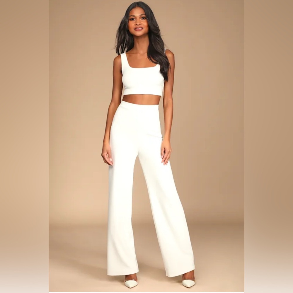 Lulu’s Only Tonight Ivory Cropped Two Piece Chic Set